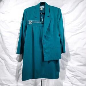 Vintage 60s-70s Henry Lee Suit Womans Size 12 2 pc Skirt Blazer Teal Green Lined